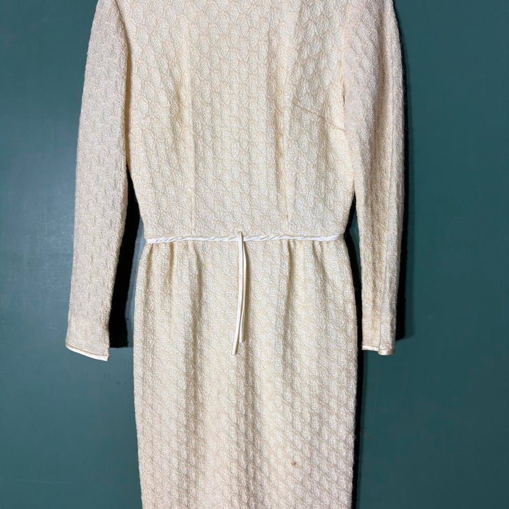 Parfait Originals Vintage 1960s Textured Weave Wiggle Midi Dress Cream Size 13